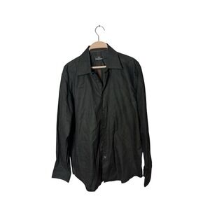 Bugatchi Shaped Fit Geometric Shirt Men's Large Long Sleeve Black cotton